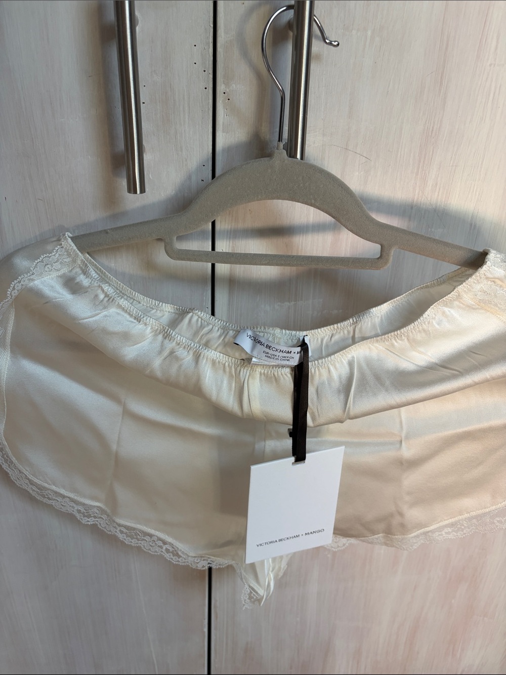 Victoria Beckham Cream Silk Lace-Trim Short Slip